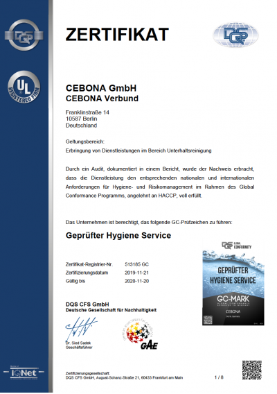 CEBONA gepruefter Hygiene Service Foto